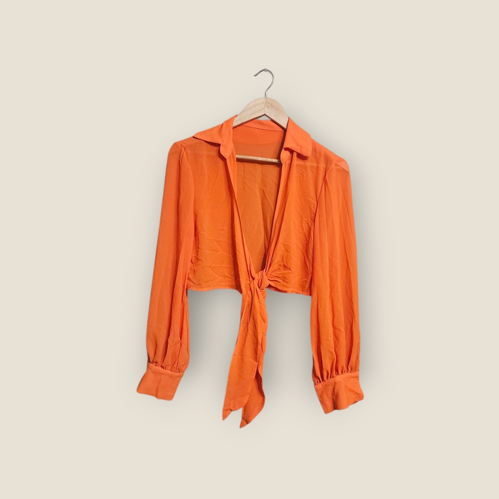 Orange Tie-Front Blouse